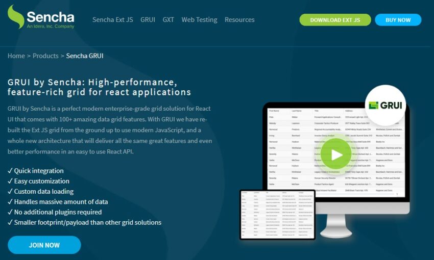 Sencha GRUI Delivers Rich and High Performance Grids For React Applications